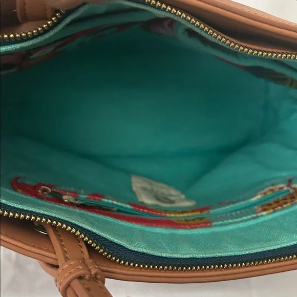 Spartina 449 Vibrant Red Floral Brown Leather Accents/Trim Tote Bag Purse 🌺🌺 - Picture 12 of 14